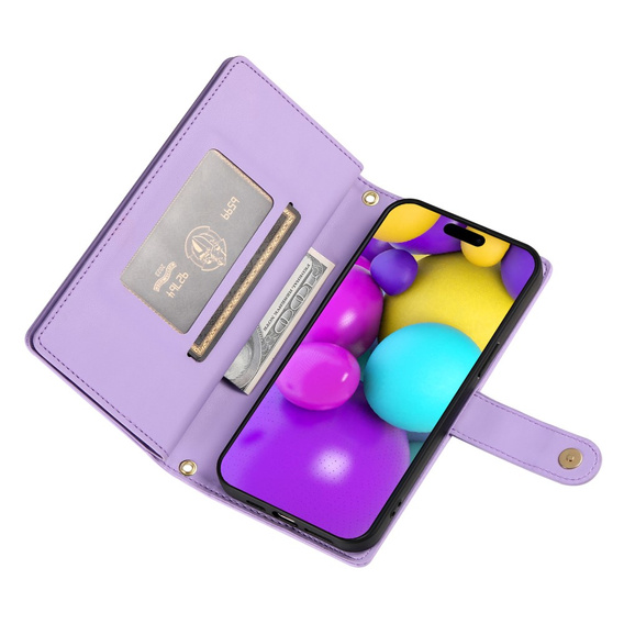 Klapkové puzdro pre iPhone 16, Wallet Zipper Pocket, fialové