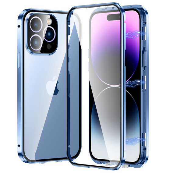Puzdro pre iPhone 14 Pro, Magnetic Dual Glass, modré