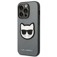 Karl Lagerfeld Obal na mobil pre iPhone 14 Pro Max, Saffiano Choupette Head Patch, strieborné