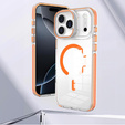 Puzdro pre iPhone 17 Pro, pre MagSafe, so stojanom, priehľadné s oranžovými vložkami
