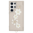 Puzdro pre Samsung Galaxy S24 Ultra, Leather Flower Card Slot, béžové