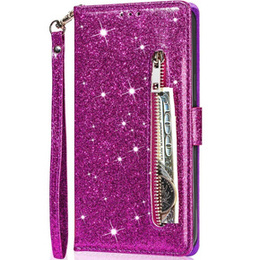 Klapkové puzdro pre Samsung Galaxy A55, Wallet Zipper Pocket Glittery, fialové