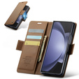 CASEME flipové puzdro pre Samsung Galaxy Z Fold6 5G, Litchi Wallet, hnedé