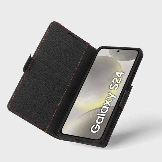 Kožené puzdro pre Samsung Galaxy S24, ERBORD LeatherWallet, čierne