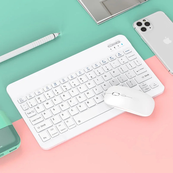 Bezdrôtová klávesnica a Bluetooth myš pre Android/Windows, biela