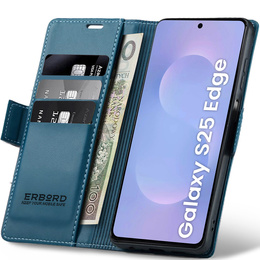 Puzdro pre Samsung Galaxy S25 Edge, ERBORD Glossy Litchi, flipová peňaženka, modré