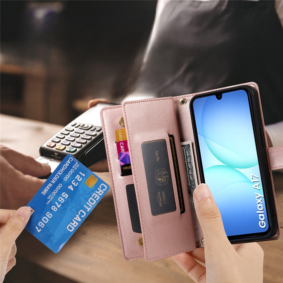 Flipové puzdro Wallet Zipper Pocket pre Samsung Galaxy A17 5G, Wallet Zipper Pocket, peňaženka, ružové