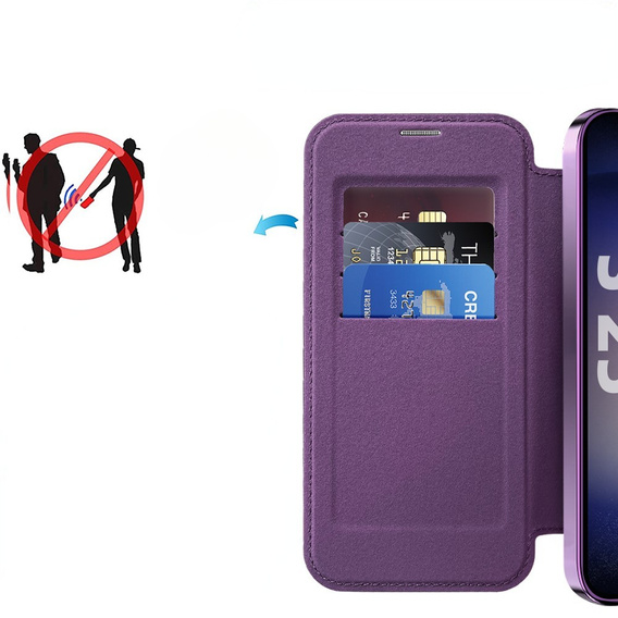 Klapkové puzdro pre Samsung Galaxy S25+ Plus, RFID Wallet MagSafe CamShield, fialové