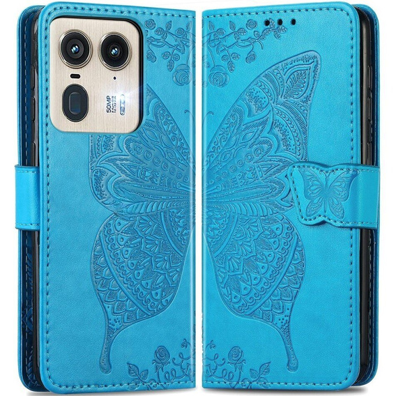 Klapkové puzdro pre Motorola Edge 50 Ultra, Butterfly, modré