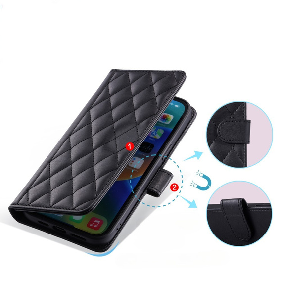 Puzdro s chlopňou pre Samsung Galaxy S25 Ultra, Rhombus Crossbody Leather, čierne