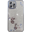 Puzdro pre iPhone 13 Pro Max, Glitter Flower, modré