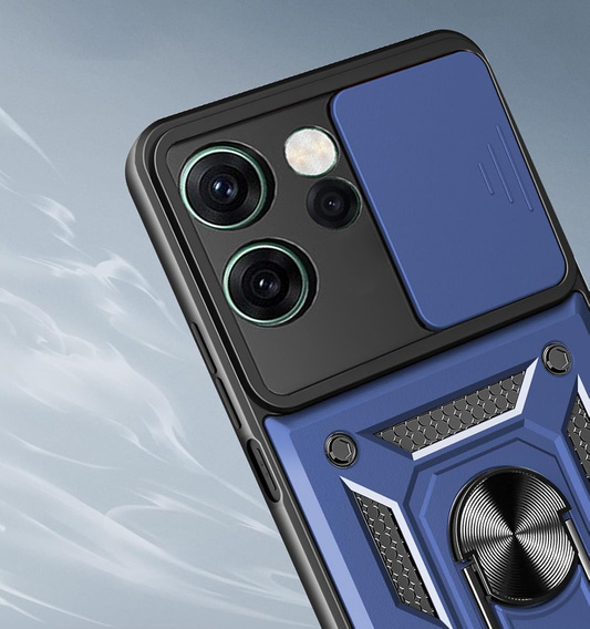 Pancierované puzdro pre Oppo Reno 14F, s ochranou fotoaparátu, so stojanom, modré