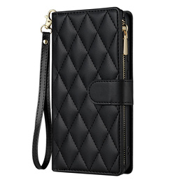 Puzdro s chlopňou pre Samsung Galaxy A56 5G, Rhombus Crossbody Leather, čierne