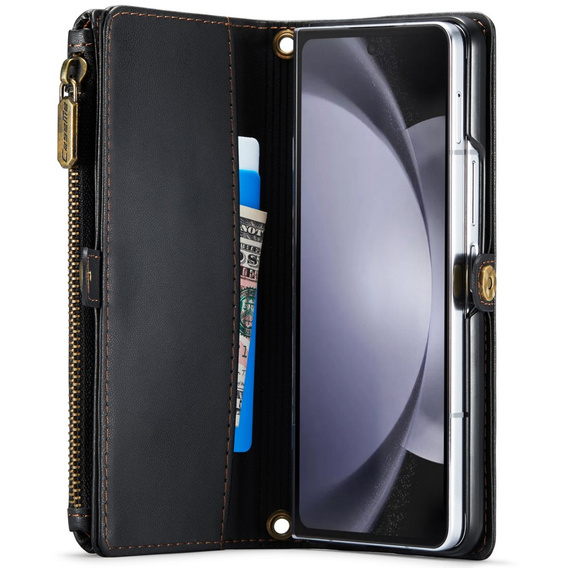 Puzdro CASEME pre Samsung Galaxy Z Fold6 5G, RFID Leather Wallet, s popruhom cez rameno, čierne