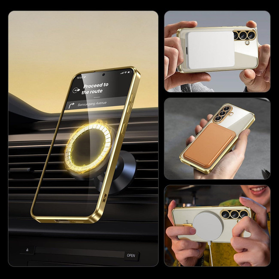 Puzdro pre Samsung Galaxy A17 5G, Electro MagSafe, priehľadné so zlatými stranami