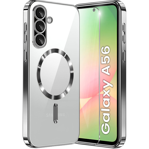 Puzdro pre Samsung Galaxy A56 5G, Electro MagSafe, strieborné + sklo na displej