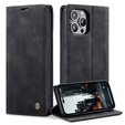 CASEME puzdro pre iPhone 14 Pro, Leather Wallet Case, čierne
