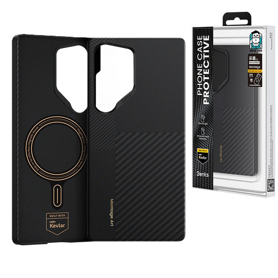 Puzdro BENKS Kevlar pre Samsung Galaxy S25 Ultra, pre MagSafe, Carbon Fiber, čierne