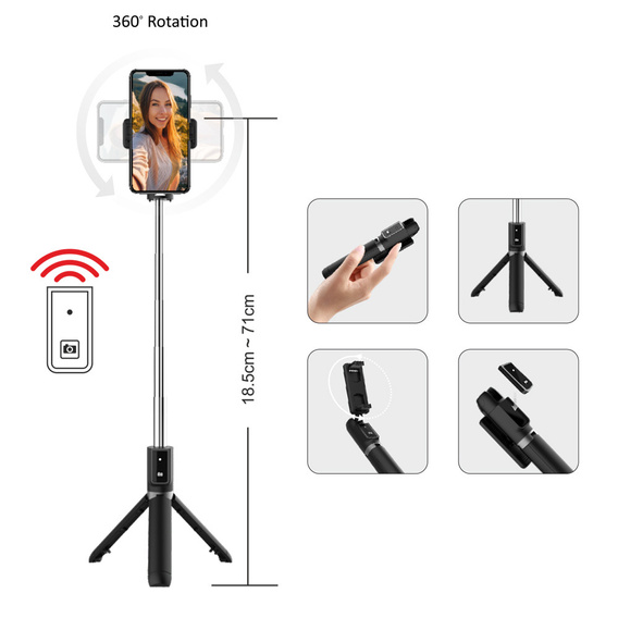 Selfie tyč Coco P-04 s funkciou statívu a diaľkovým ovládaním Bluetooth, pre smartfóny so šírkou od 6,5 cm do 9,5 cm
