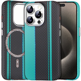 Puzdro pre iPhone 15 Pro, Carbon Fiber MagSafe, čierna / modrá