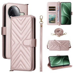 Puzdro s chlopňou pre Xiaomi Poco F7 Pro / F7 Ultra, Crossbody Leather Wallet, ružové