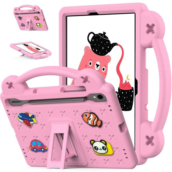 Detské puzdro pre Samsung Galaxy Tab S7/S8/S9, Cute Patterns, so stojanom, ružové