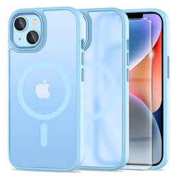 Puzdro pre iPhone 14, pre MagSafe, ERBORD Matt Case, modrý + sklo na displej