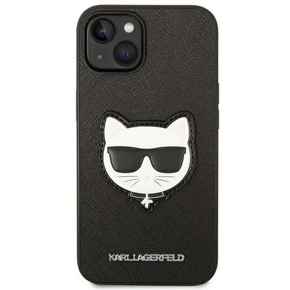 Karl Lagerfeld Obal na mobil pre iPhone 14 Plus, Saffiano Choupette Head Patch, čierne