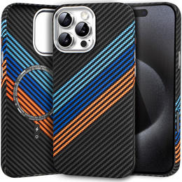 Puzdro pre iPhone 15 Pro, Carbon Fiber MagSafe, tmavomodré