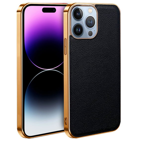 Obal na mobil pre iPhone 13 Pro, Cowhide Leather, čierne