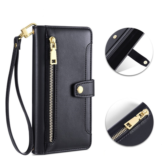 Klapkové puzdro pre iPhone 14 Pro Max, Wallet Zipper Pocket, čierne