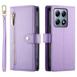 Klapkové puzdro pre Xiaomi 14T Pro, Wallet Zipper Pocket, fialové