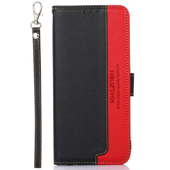 Flipové puzdro pre OnePlus 12 5G, KHAZNEH RFID, čierna / červená