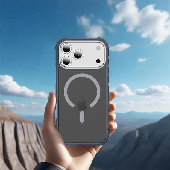 Matné puzdro pre iPhone 17 Pro, pancierované, pre MagSafe, dymové so sivými stranami