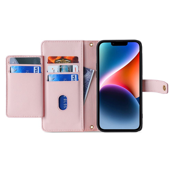 Klapkové puzdro pre iPhone 15 Pro Max, Wallet Zipper Pocket, ružové