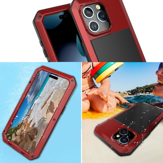 Puzdro pre iPhone 15, pancierované, s integrovaným sklom, červené