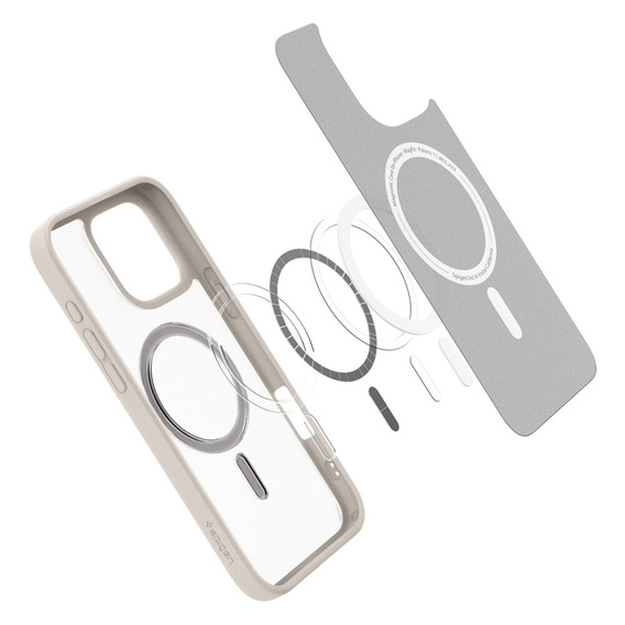 Puzdro MagSafe Spigen pre iPhone 16 Pro Max, Ultra Hybrid, transparentný / titánový + tvrdené sklo 9H
