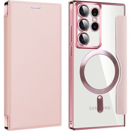 Klapkové puzdro pre Samsung Galaxy S22 Ultra 5G, RFID Wallet MagSafe CamShield, ružové
