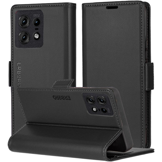 Puzdro pre Motorola Edge 50 Pro, ERBORD Glossy Litchi, flipová peňaženka, čierne