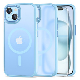Puzdro pre iPhone 15, pre MagSafe, ERBORD Matt Case, modrý + sklo na displej