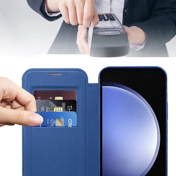 Klapkové puzdro pre Samsung Galaxy S23 FE, RFID Wallet MagSafe CamShield, tmavomodré