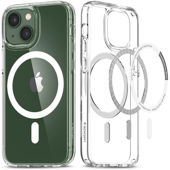Puzdro MagSafe Spigen pre iPhone 13 Mini, Ultra Hybrid, biele + tvrdené sklo 9H