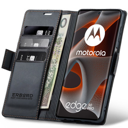 Puzdro pre Motorola Edge 50 Pro, ERBORD Glossy Litchi, flipová peňaženka, čierne
