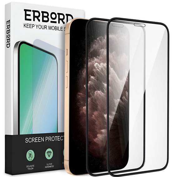 2x tvrdené sklo pre iPhone X/XS/11 Pro, ERBORD 3D pre celý displej