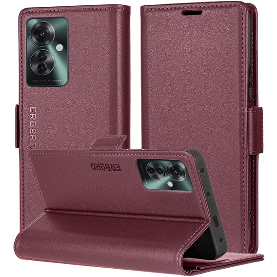 Puzdro pre Oppo Reno 11F, ERBORD Glossy Litchi, flipová peňaženka, červené