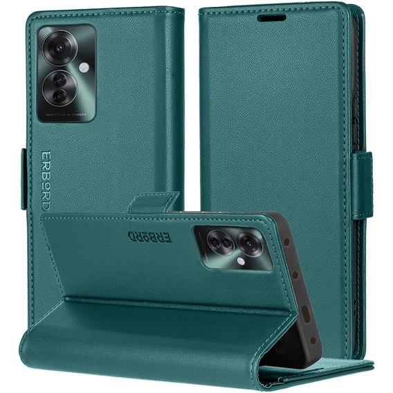 Puzdro pre Oppo Reno 11F, ERBORD Glossy Litchi, flipová peňaženka, zelený