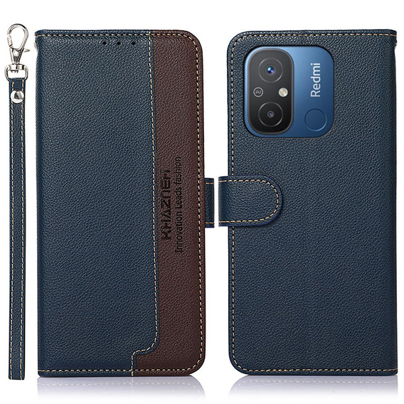 Klapkové puzdro pre Xiaomi Redmi 12C, KHAZNEH RFID, modré / hnedé