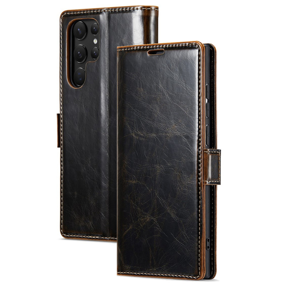 Klapkové puzdro pre Samsung Galaxy S23 Ultra, ERBORD Waxy Wallet, hnedé