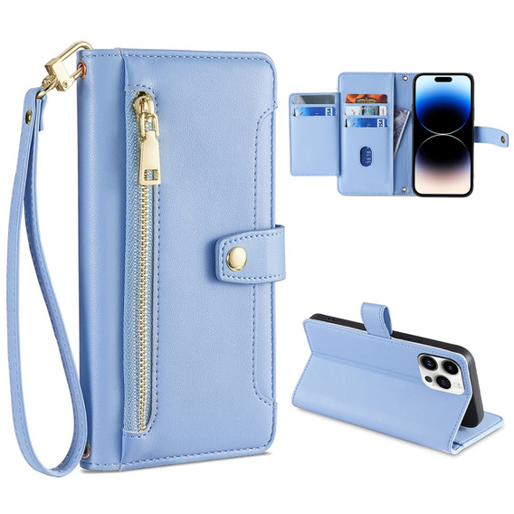 Klapkové puzdro pre iPhone 14 Pro Max, Wallet Zipper Pocket, modré