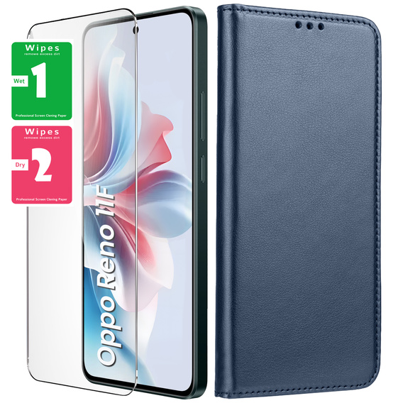 Klapkové puzdro pre Oppo Reno 11F 5G, Smart Magnetic, tmavomodré + 9H sklo